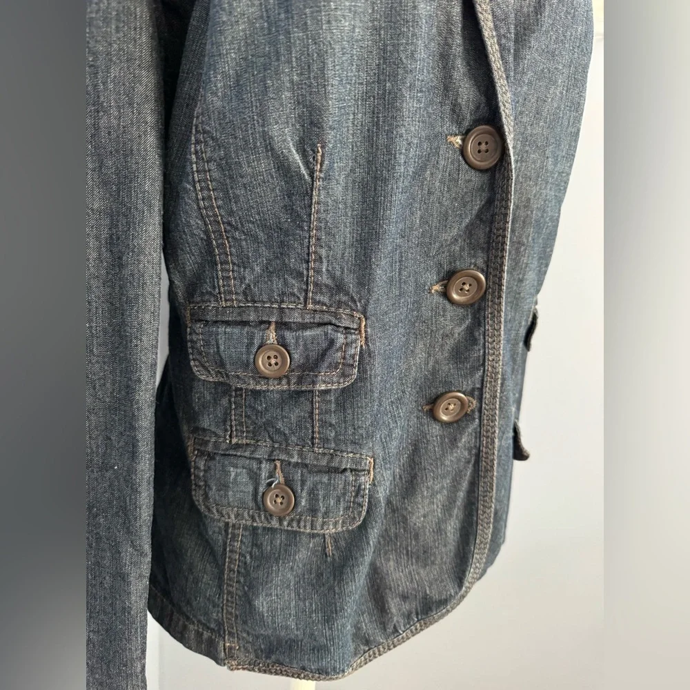 French Cuff Dark Denim Fitted Blazer Jacket